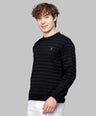 Sporto Men's Ribbed stripe Round Neck Black Sweatshirt