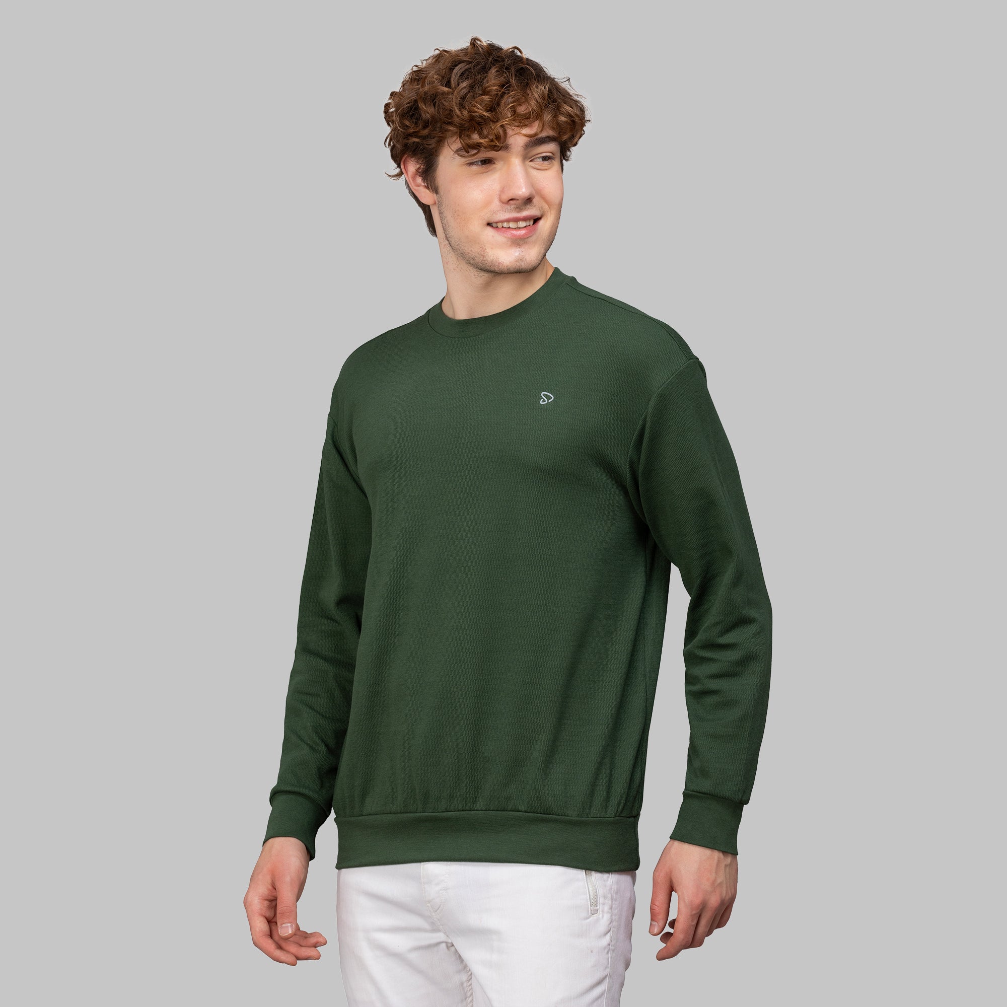 Sporto Men's Hexa-knit Round Neck Full Sleeve Dark Green Sweatshirt