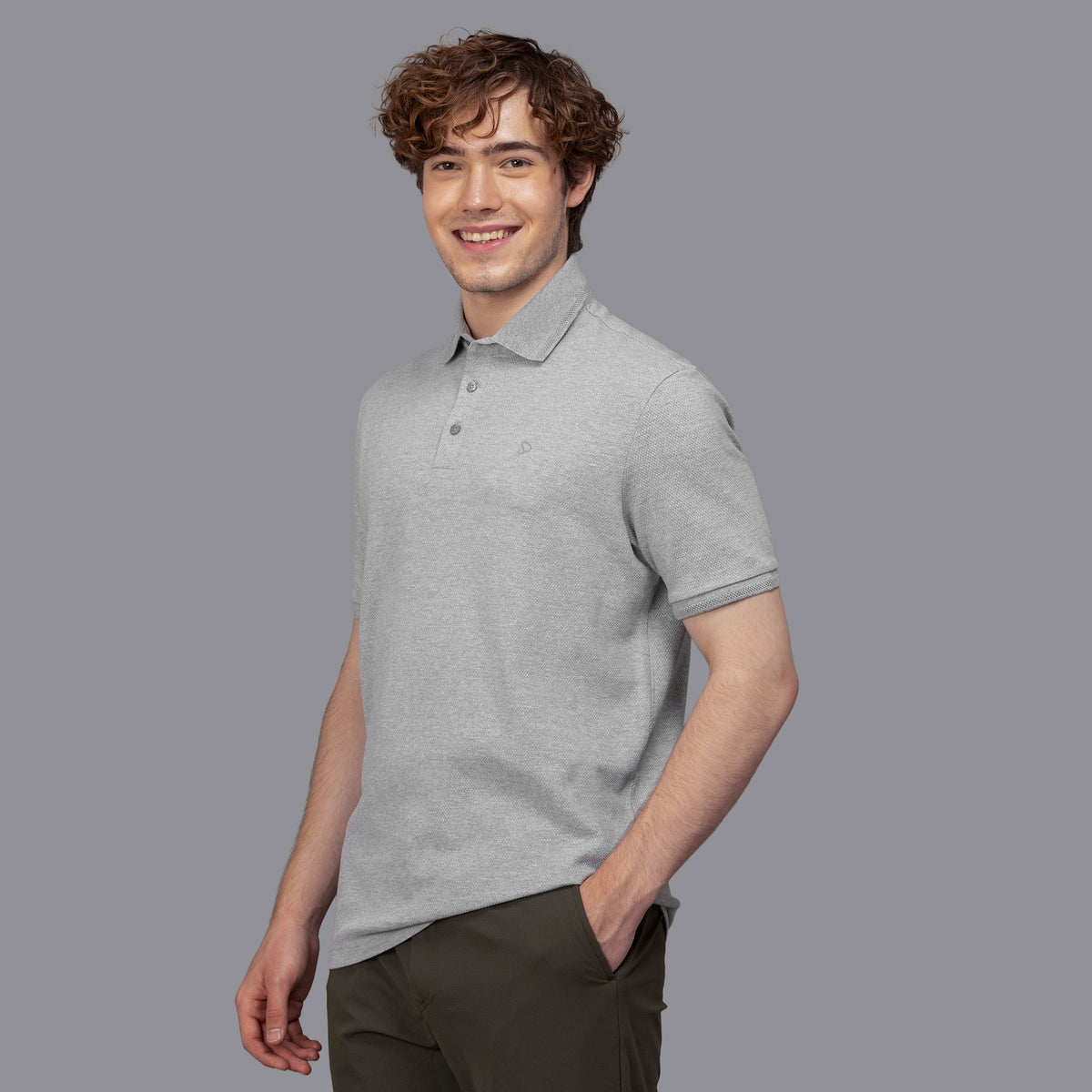 Sporto Men's Anti Wrinkle Popcorn Solid Grey Milange Polo  T-shirt