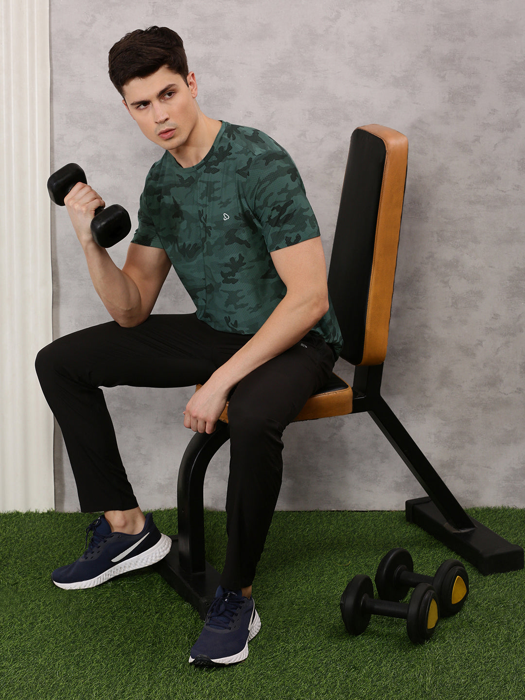 Instacool Printed Jersey Tee with Side Mesh - Dark Pista