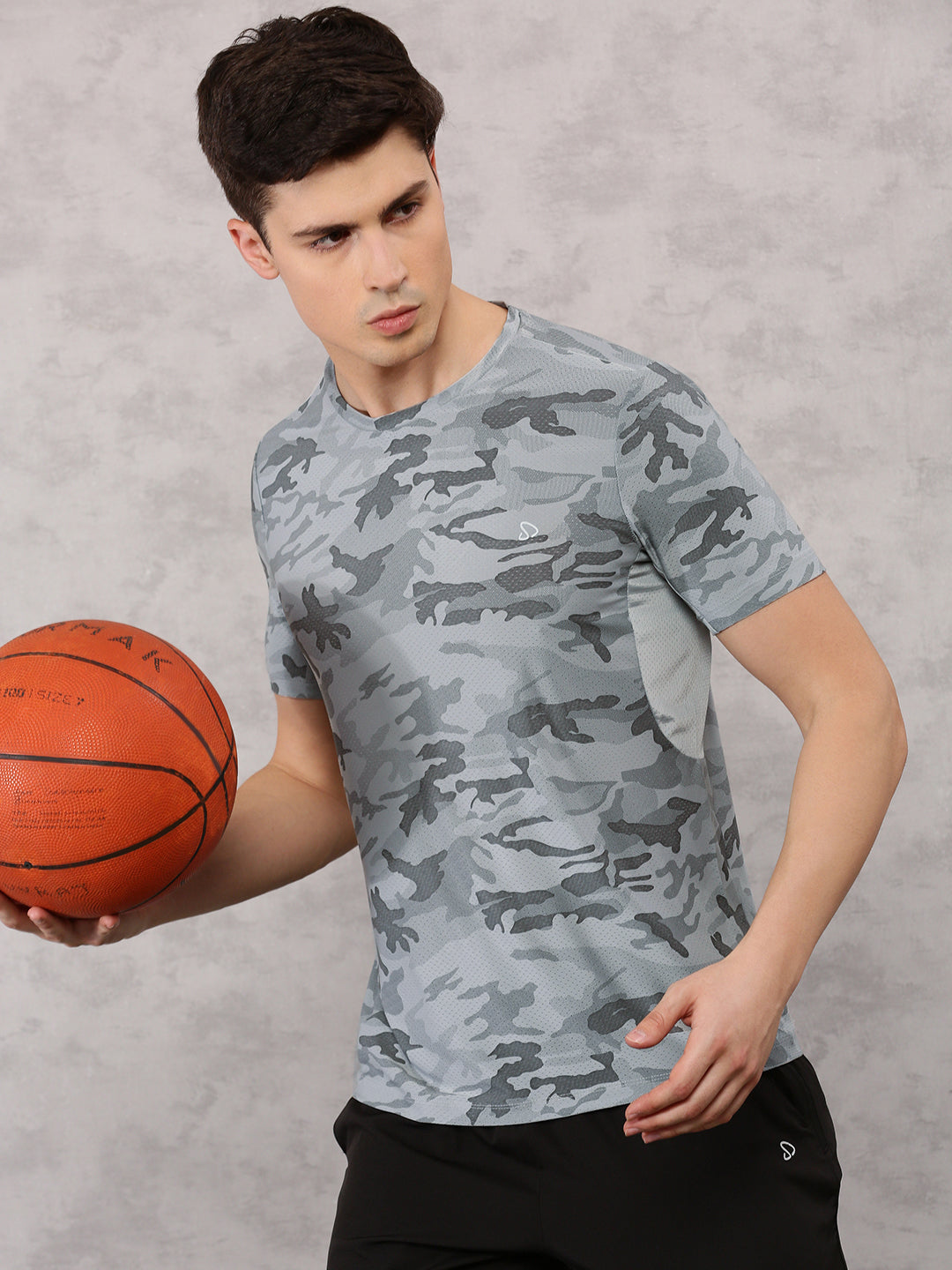 Instacool Printed Jersey Tee with Side Mesh - Grey