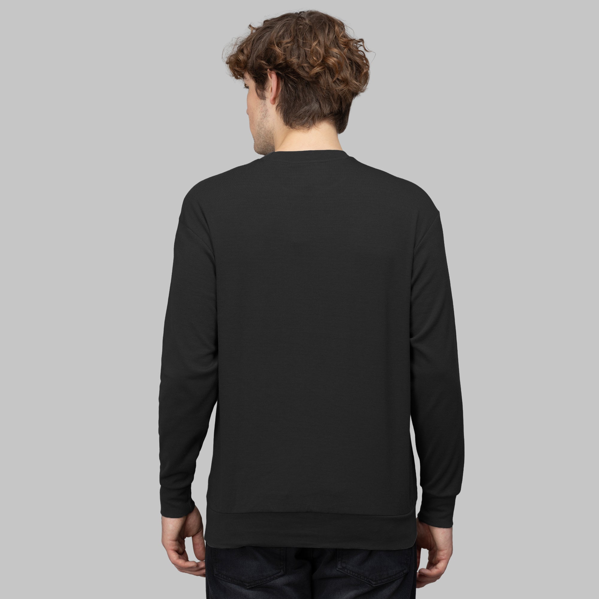 Sporto Men's Hexa-knit Round Neck Full Sleeve Black Sweatshirt