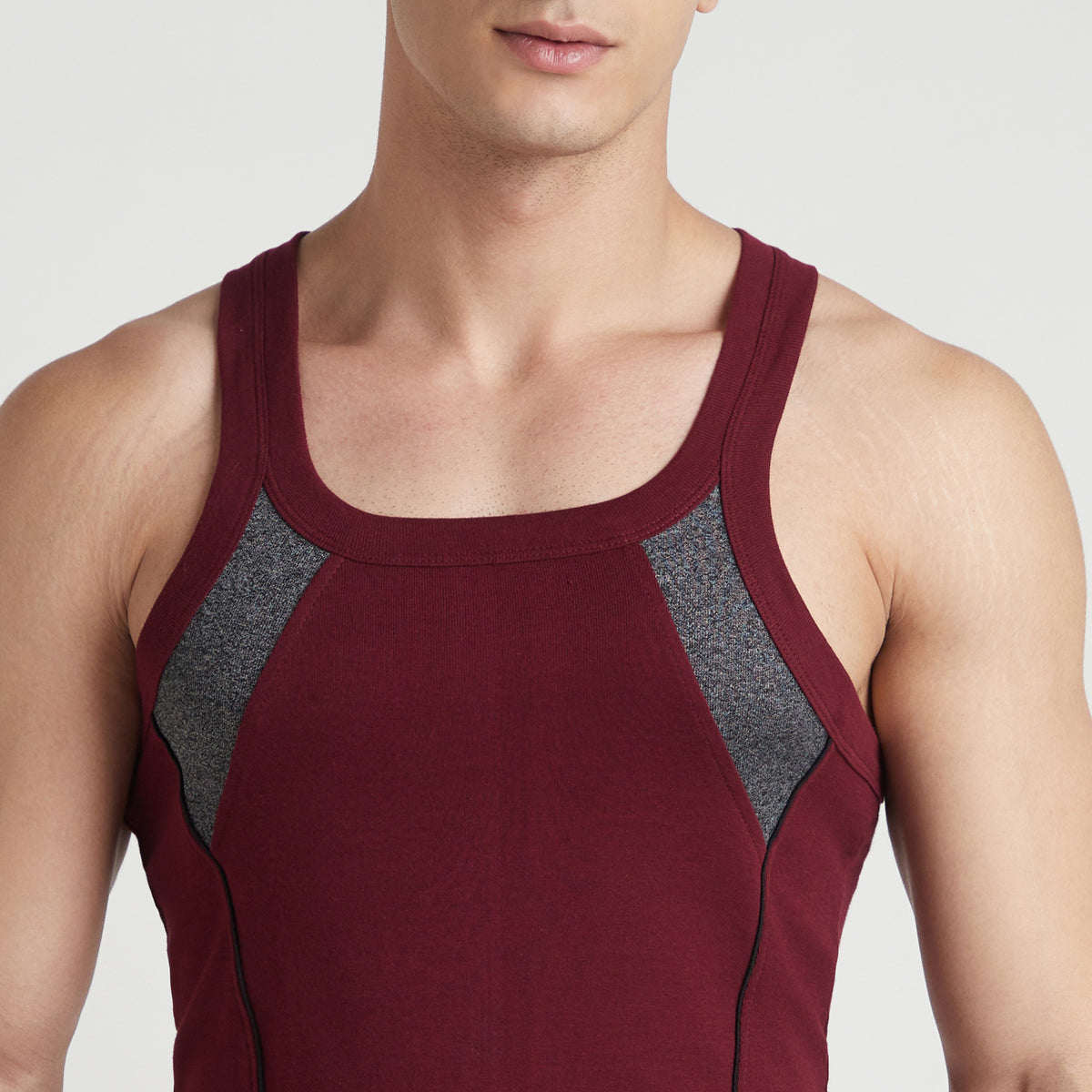 Sporto Men's  Cotton  Gym Vest with Side Contrast  Panel Multicolour Pack of 2