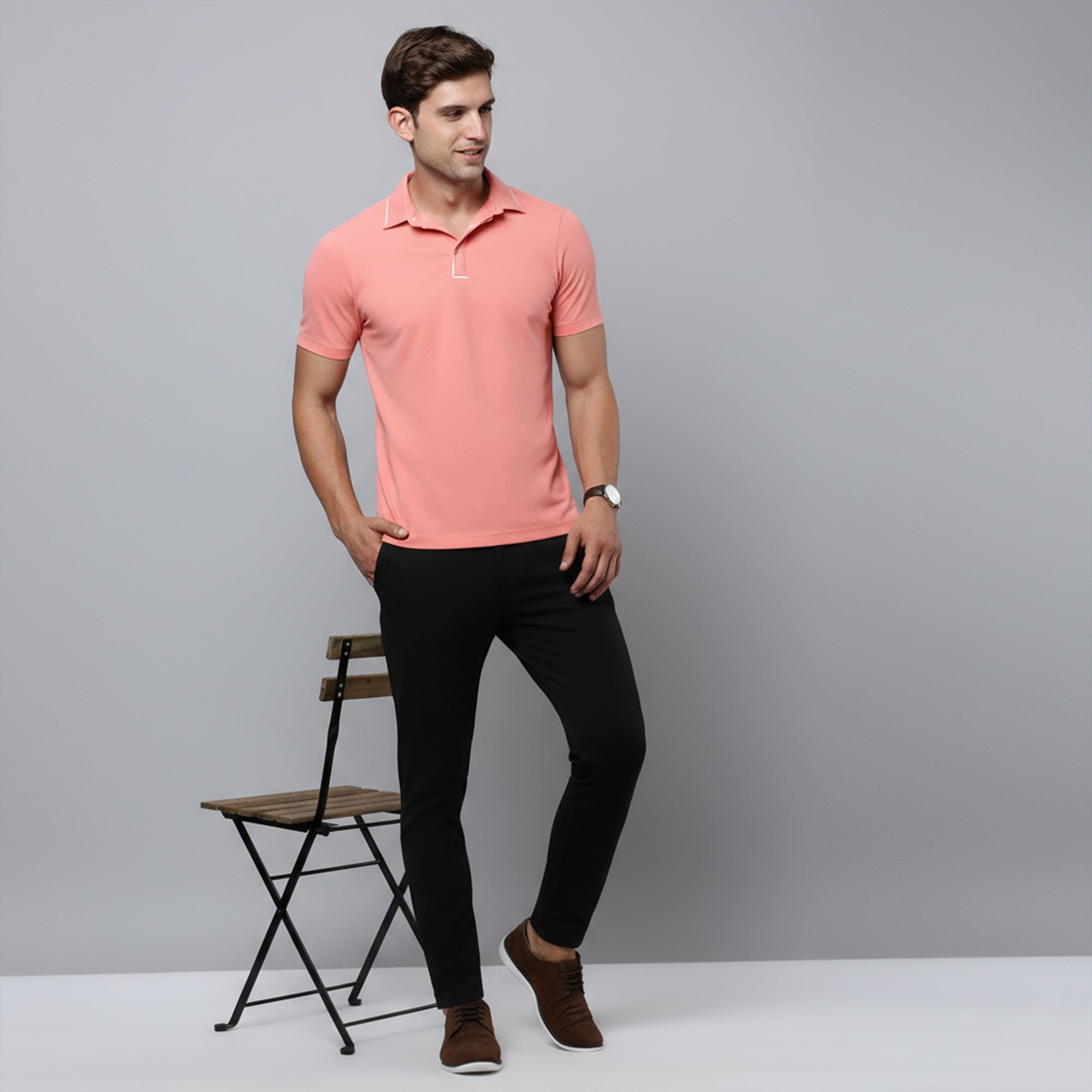 Sporto Men's Anti wrinkle and Light weight Solid  Pink Coral Polo T-shirt