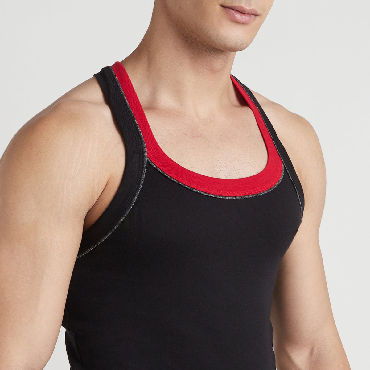 Sporto Men's  Cotton  Gym Vest with  Contrast  Panel Multicolour Pack of 2