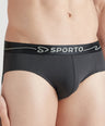 Sporto Metal Brief for Men | Cotton Spandex Mid-Rise Brief with Soft Shiny Waistband | Pack of 4 (Black, Navy, Charcoal & Light Grey)