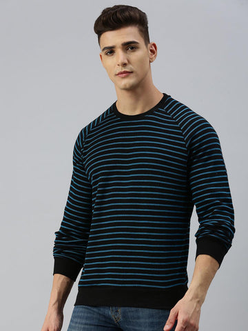 Sporto Ribbed Stripe Sweatshirt for Men | Turquoise-Black - Sporto by Macho