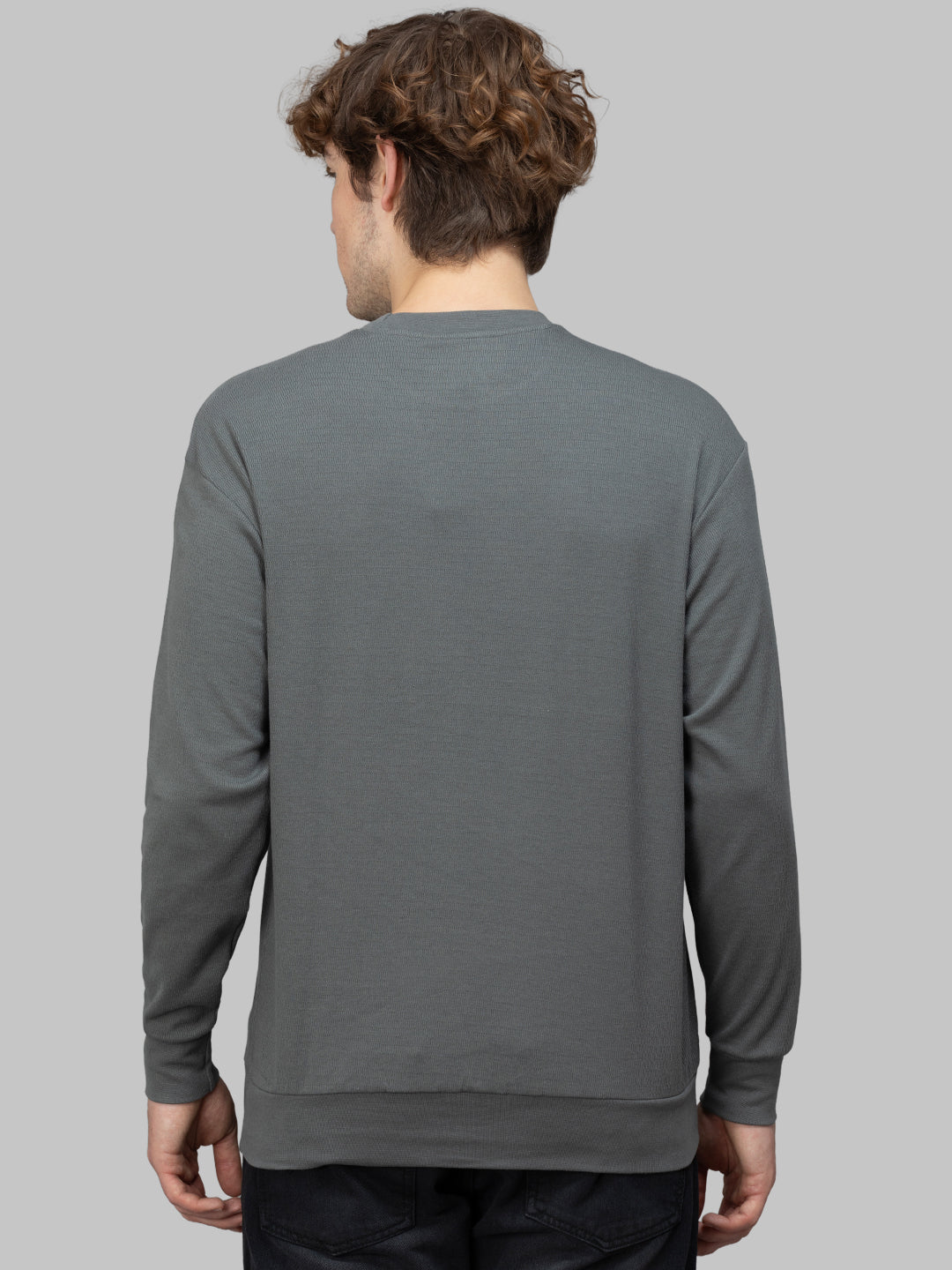 Sporto Men's Hexa-knit Round Neck Full Sleeve Charcoal Sweatshirt