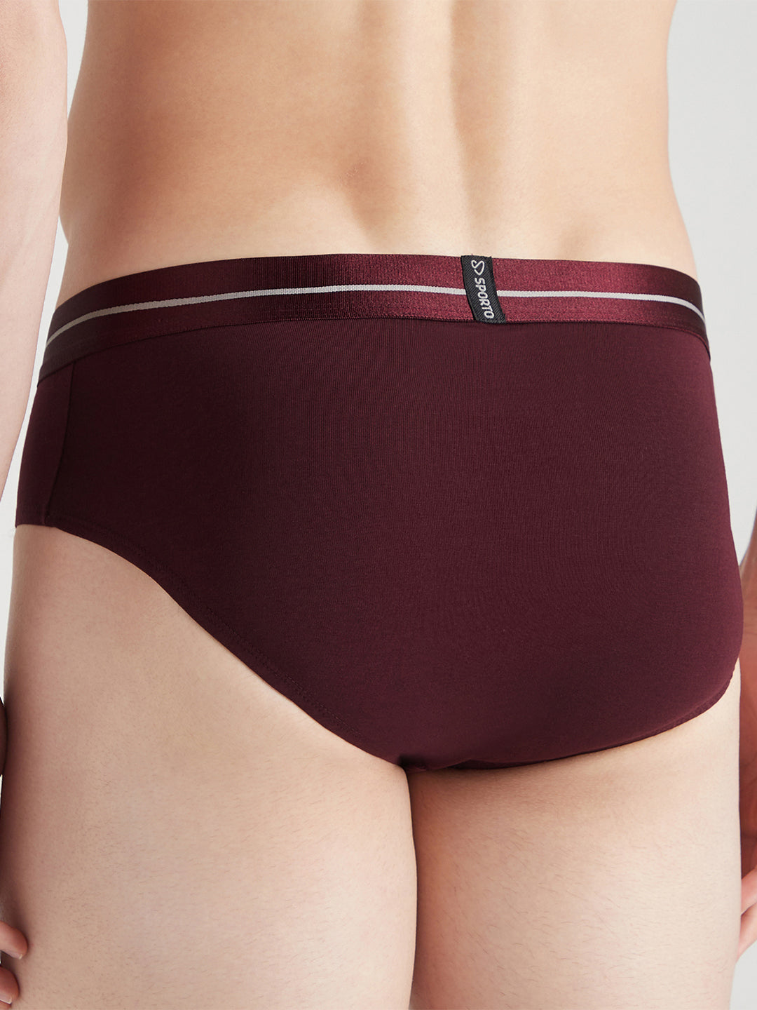 Sporto Metal Brief for Men | Cotton Spandex Mid-Rise Brief with Soft Shiny Waistband | Pack of 4 (Black, Royal Blue, Deep Green & Wine)