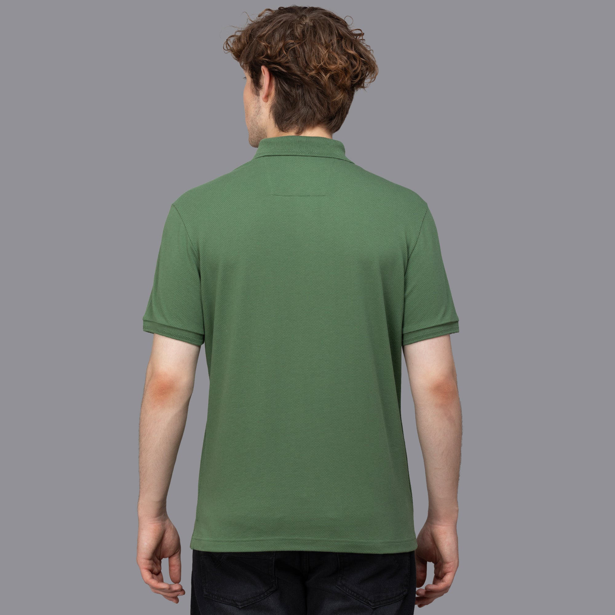 Sporto Men's Anti Wrinkle Popcorn Solid Stone Green Polo  T-shirt