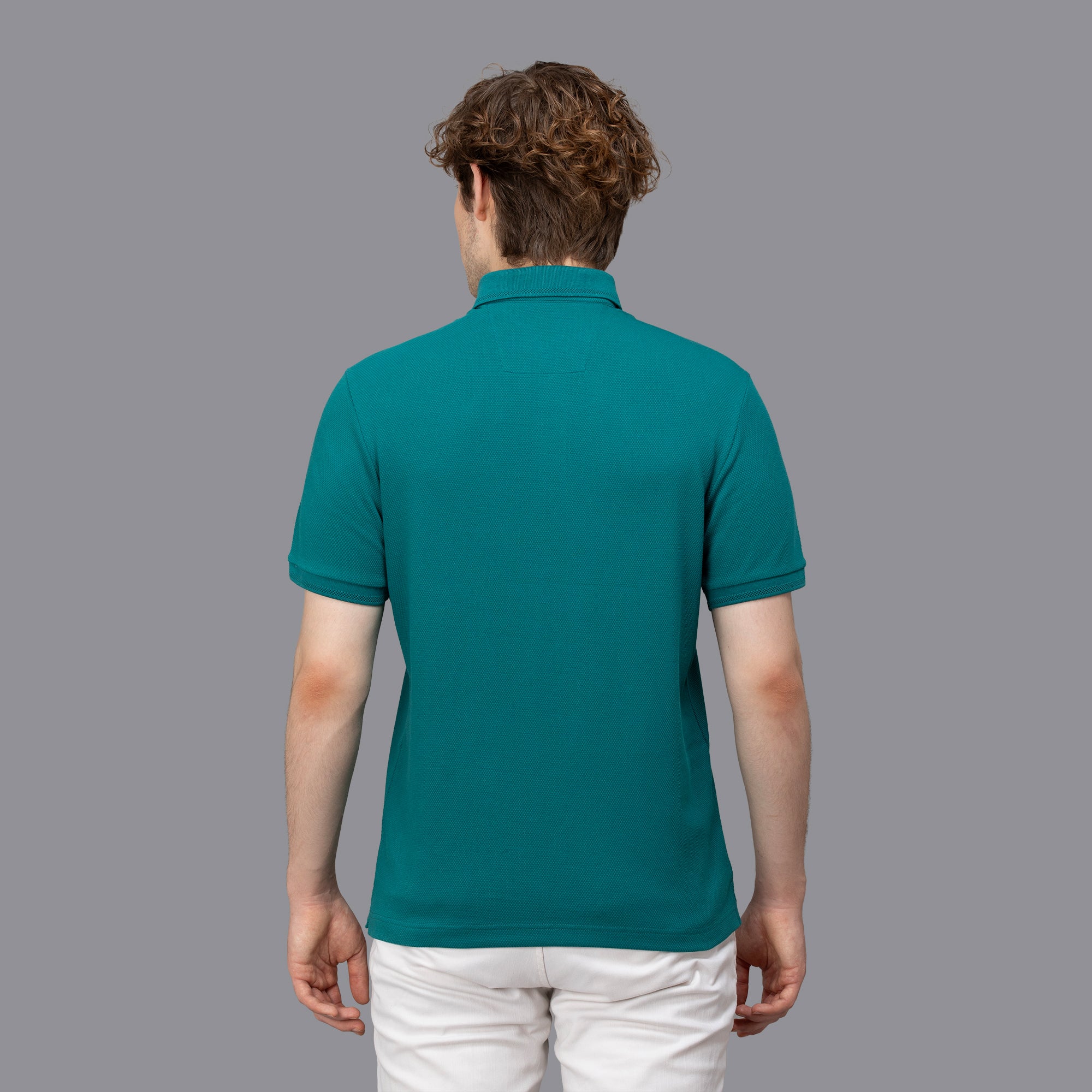 Sporto Men's Anti Wrinkle Popcorn Solid Teal Polo T-shirt