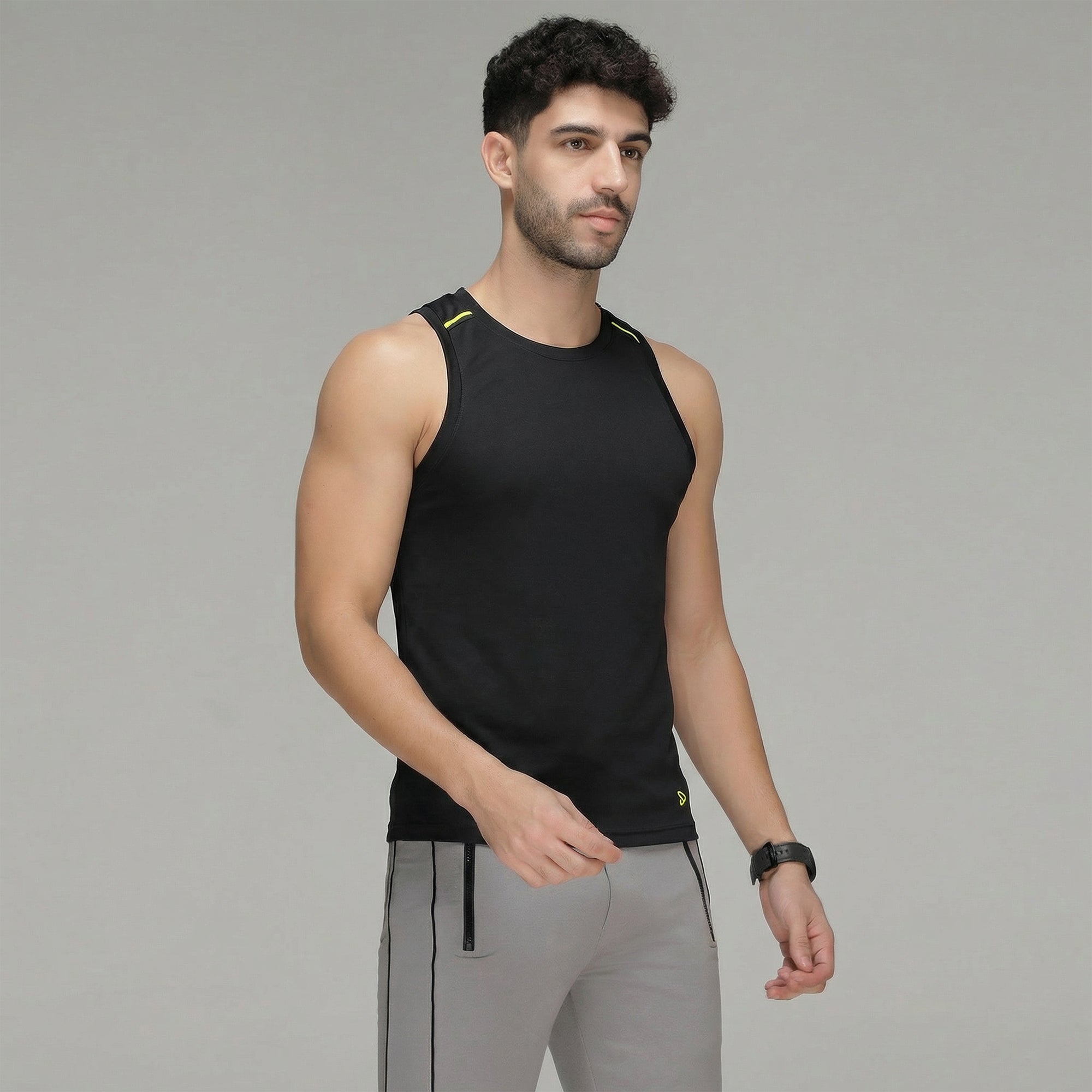 Sporto Men's InstaCool BLK  Solid Muscle Vest Anti odour and Moisture Wicking