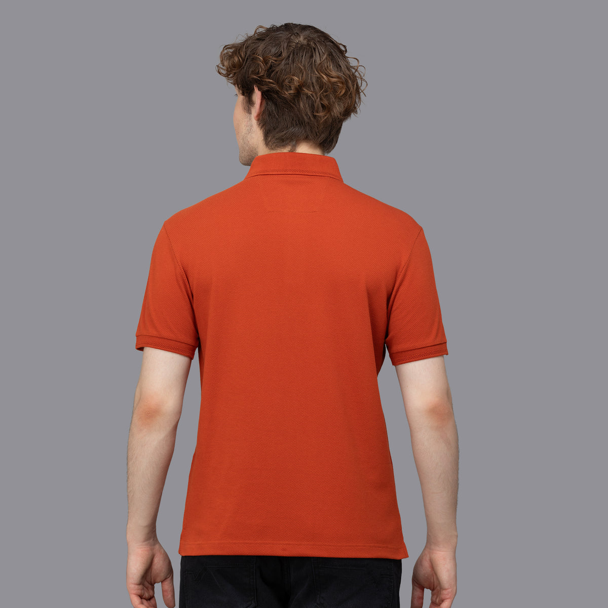 Sporto Men's Anti Wrinkle Popcorn Solid Rust Polo T-shirt