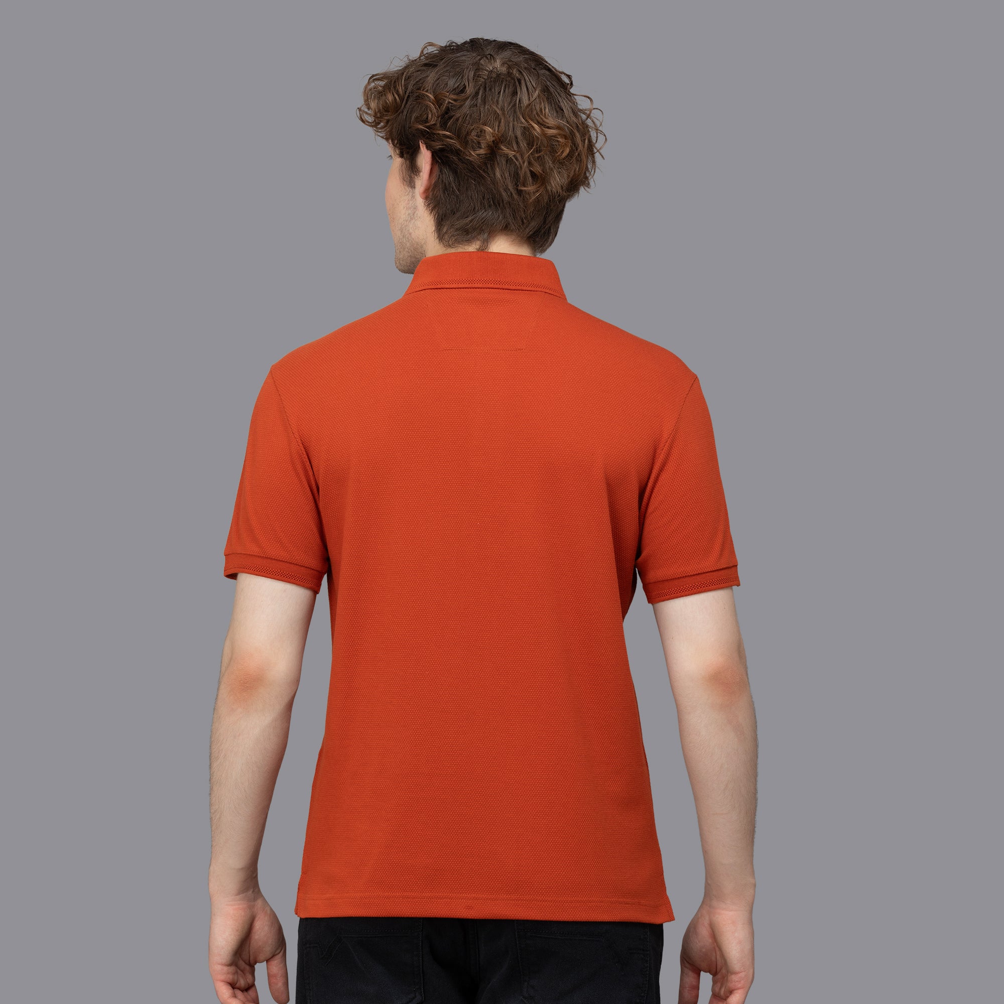 Sporto Men's Anti Wrinkle Popcorn Solid Rust Polo T-shirt