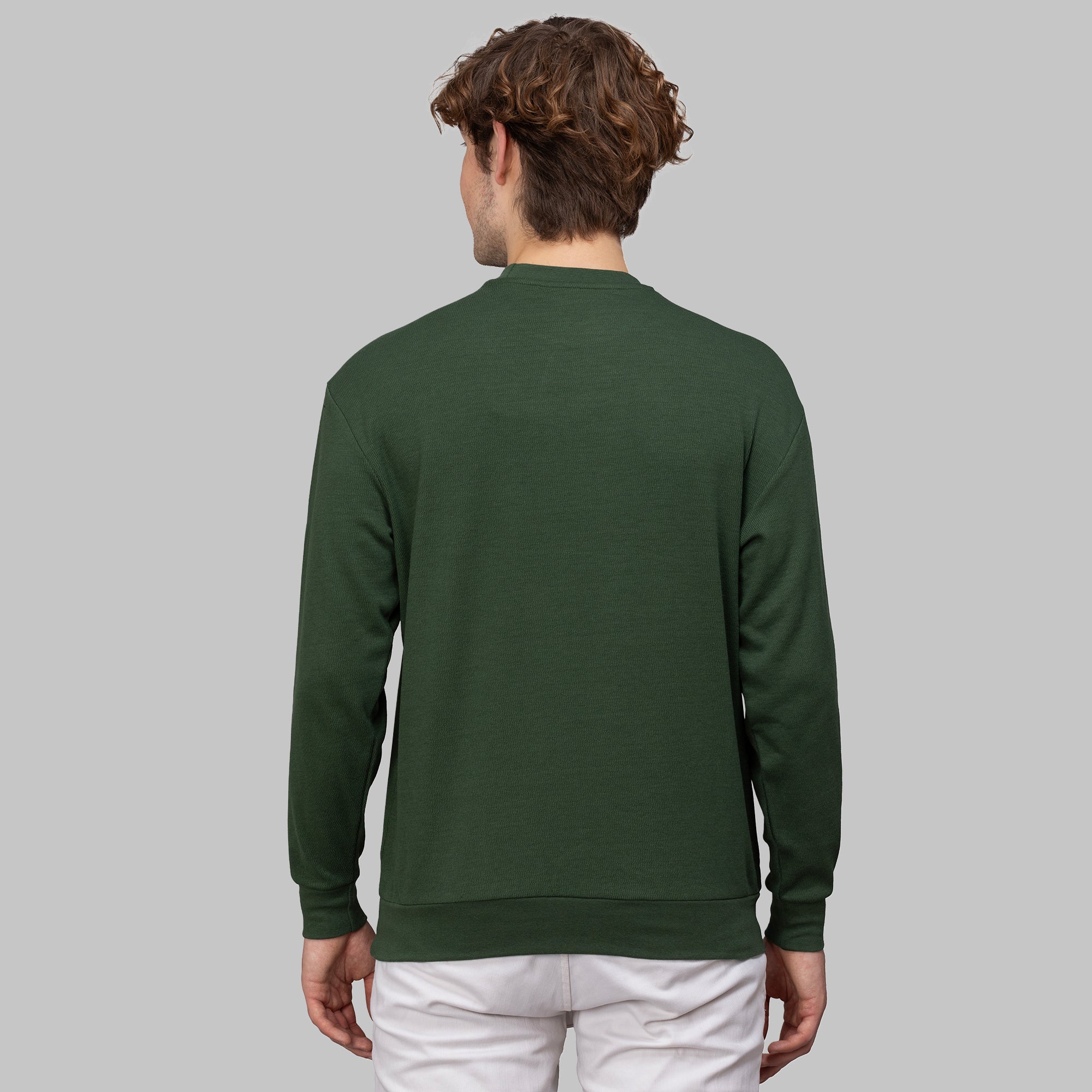 Sporto Men's Hexa-knit Round Neck Full Sleeve Dark Green Sweatshirt
