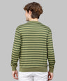 Sporto Men's Ribbed stripe Round Neck Dark Olive Sweatshirt