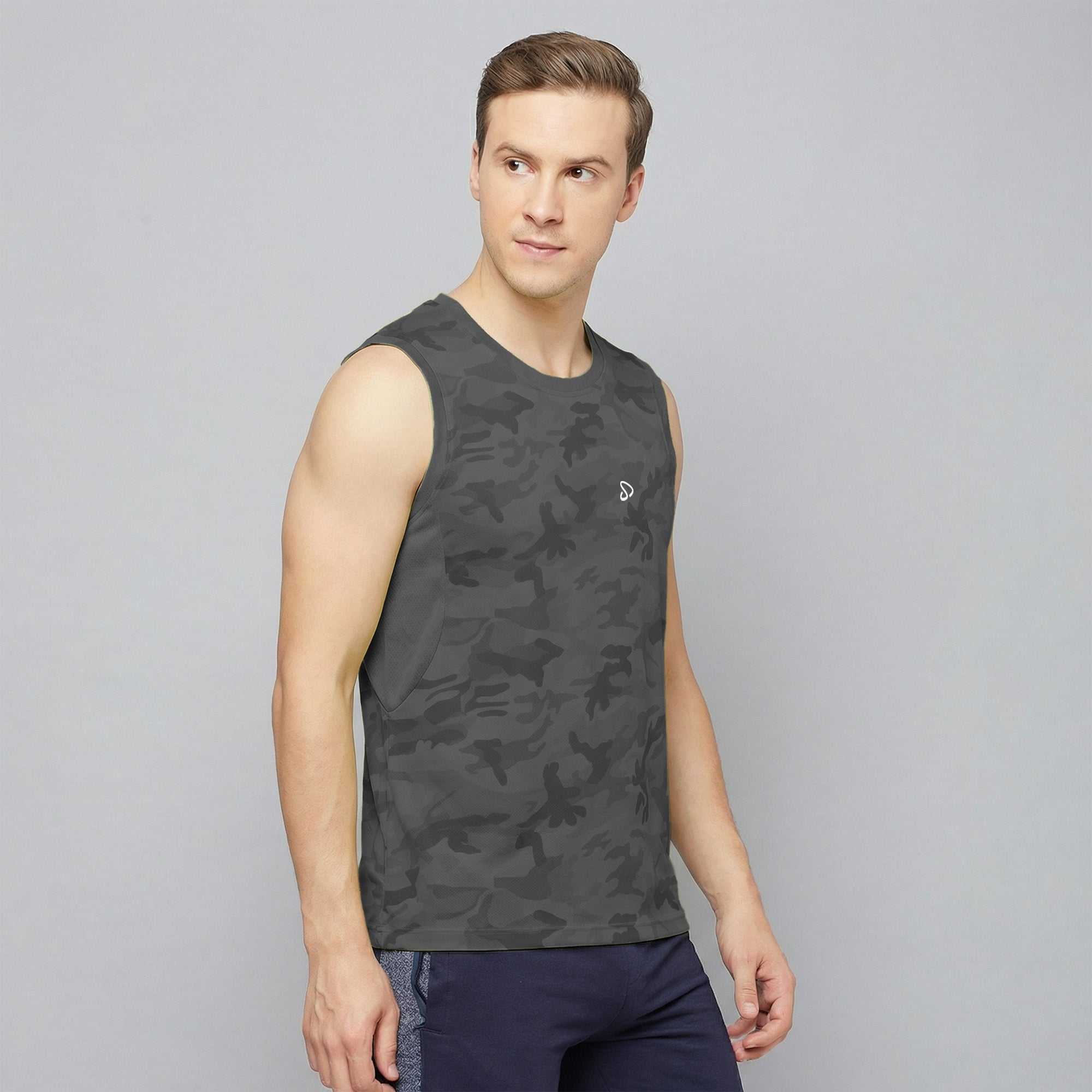 Sporto Men's InstaCool CH Camo Printed side mesh Muscle Vest Anti odour and Moisture Wicking