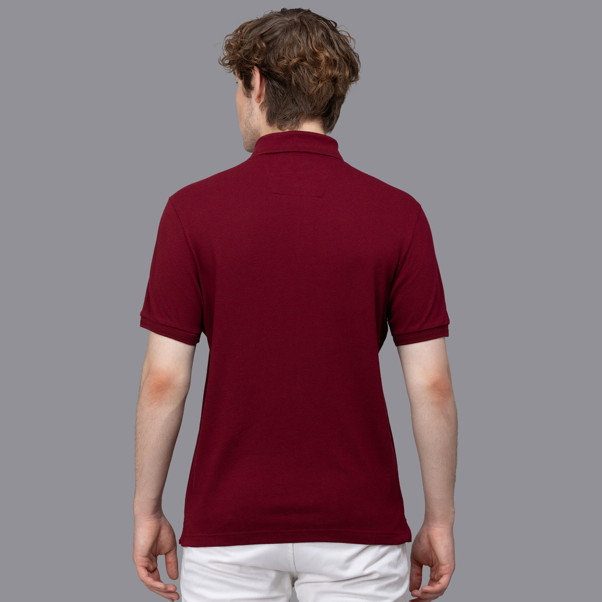 Sporto Men's Anti Wrinkle Popcorn Solid Red Wine Polo T-shirt