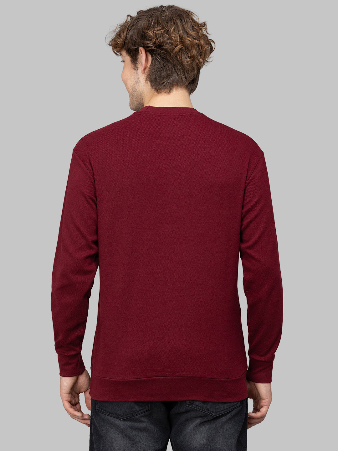 Sporto Men's Hexa-knit Round Neck Full Sleeve Red Wine Sweatshirt