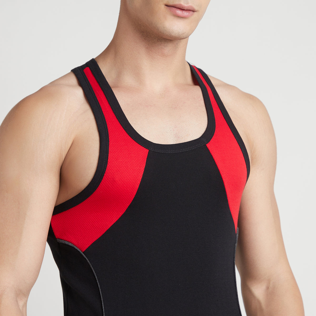 Sporto Men's  Cotton  Gym Vest with  Contrast  Panel Multicolour Pack of 3