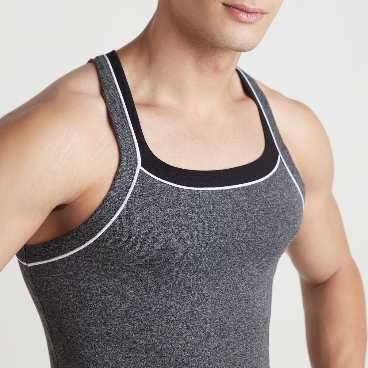 Sporto Men's  Cotton  Gym Vest with  Contrast  Panel Multicolour Pack of 2