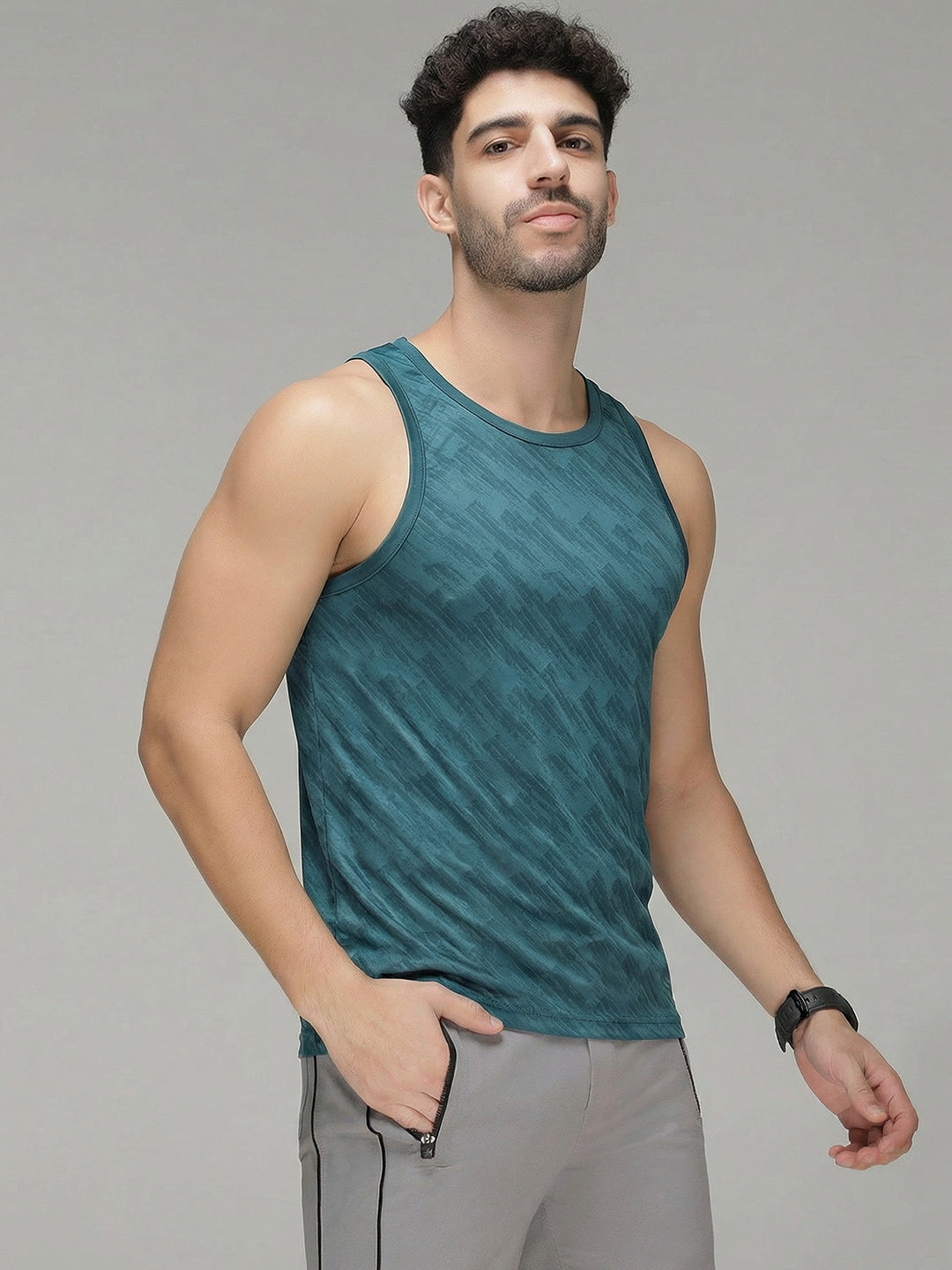 Sporto Men's InstaCool Self design Muscle Vest Anti PB odour and Moisture Wicking