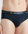 Sporto Metal Brief for Men | Cotton Spandex Mid-Rise Brief with Soft Shiny Waistband | Pack of 4 (Black, Navy, Charcoal & Light Grey)