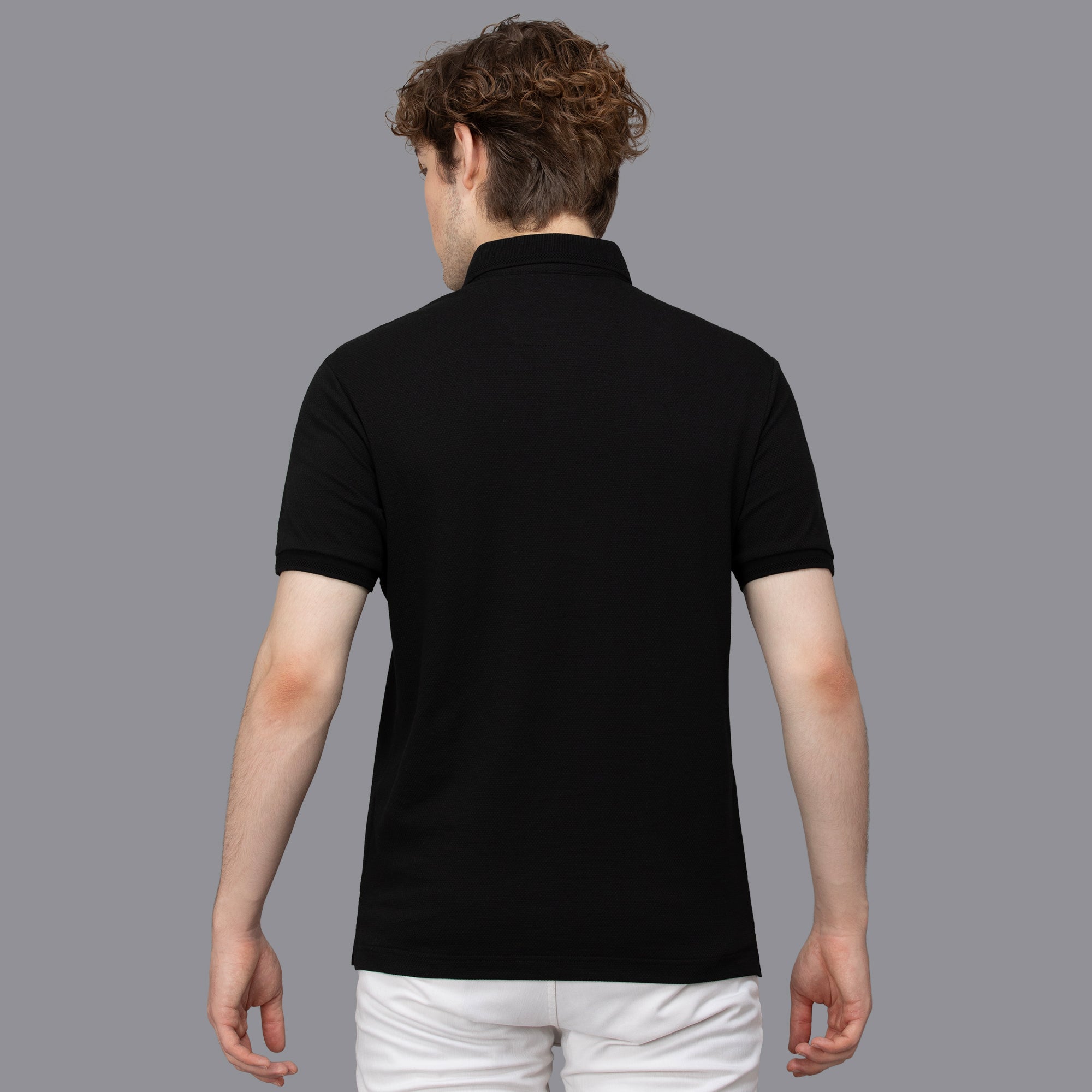 Sporto Men's Anti Wrinkle Popcorn Solid Polo Black T-shirt