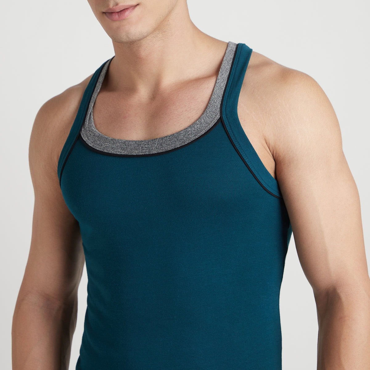 Sporto Men's  Cotton  Gym Vest with  Contrast  Panel Multicolour Pack of 2