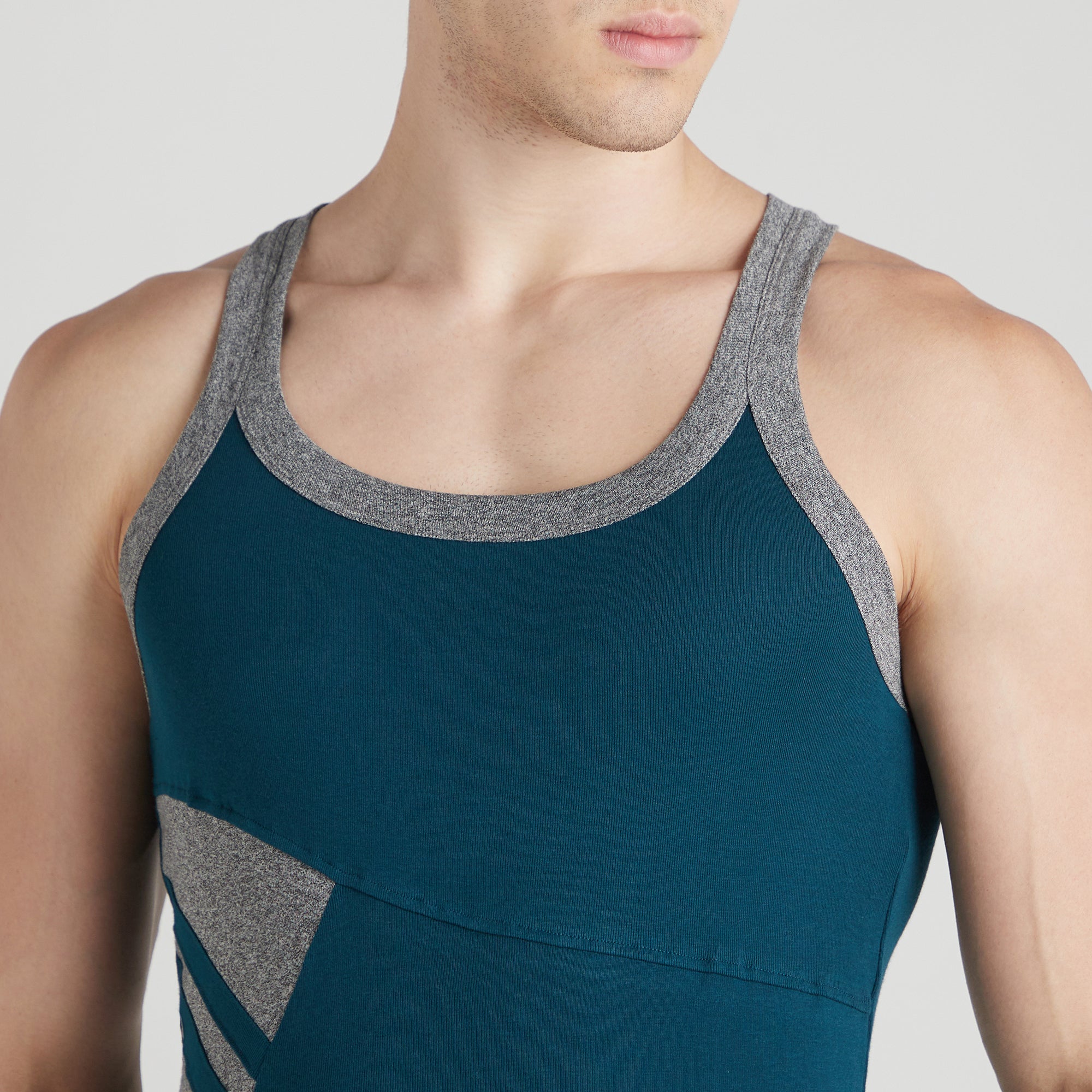 Men's Gym Vests with Side Contrast Panel - Pack of 2 (Teal & Red)