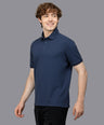 Sporto Men's Anti Wrinkle Popcorn Solid Denim Navy Polo T-shirt