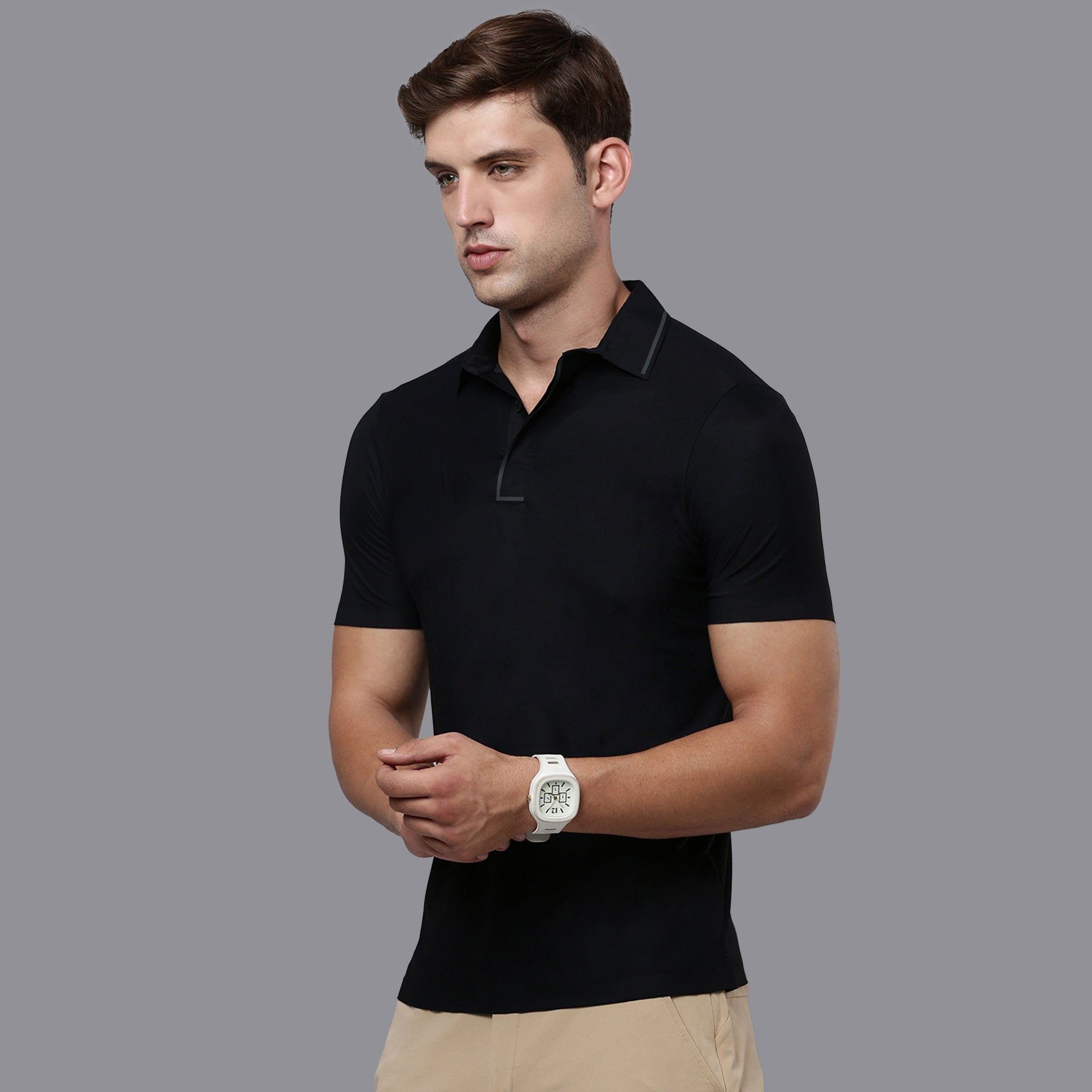 Sporto Men's Anti wrinkle and Light weight Solid  Black Polo T-shirt