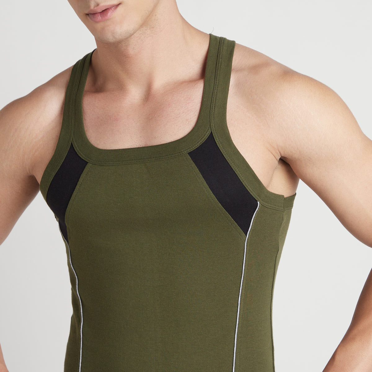 Sporto Men's  Cotton  Gym Vest with Side Contrast  Panel Multicolour Pack of 2