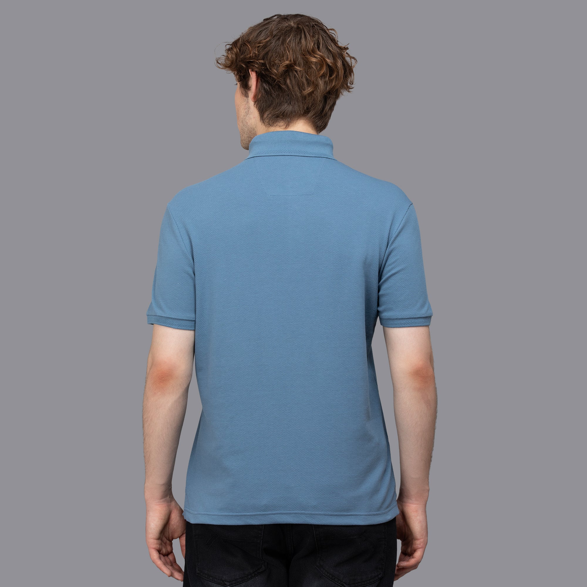 Sporto Men's Anti Wrinkle Popcorn Solid Winter Blue Polo  T-shirt