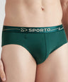 Sporto Metal Brief for Men | Cotton Spandex Mid-Rise Brief with Soft Shiny Waistband | Pack of 2 (Deep Green & Teal)