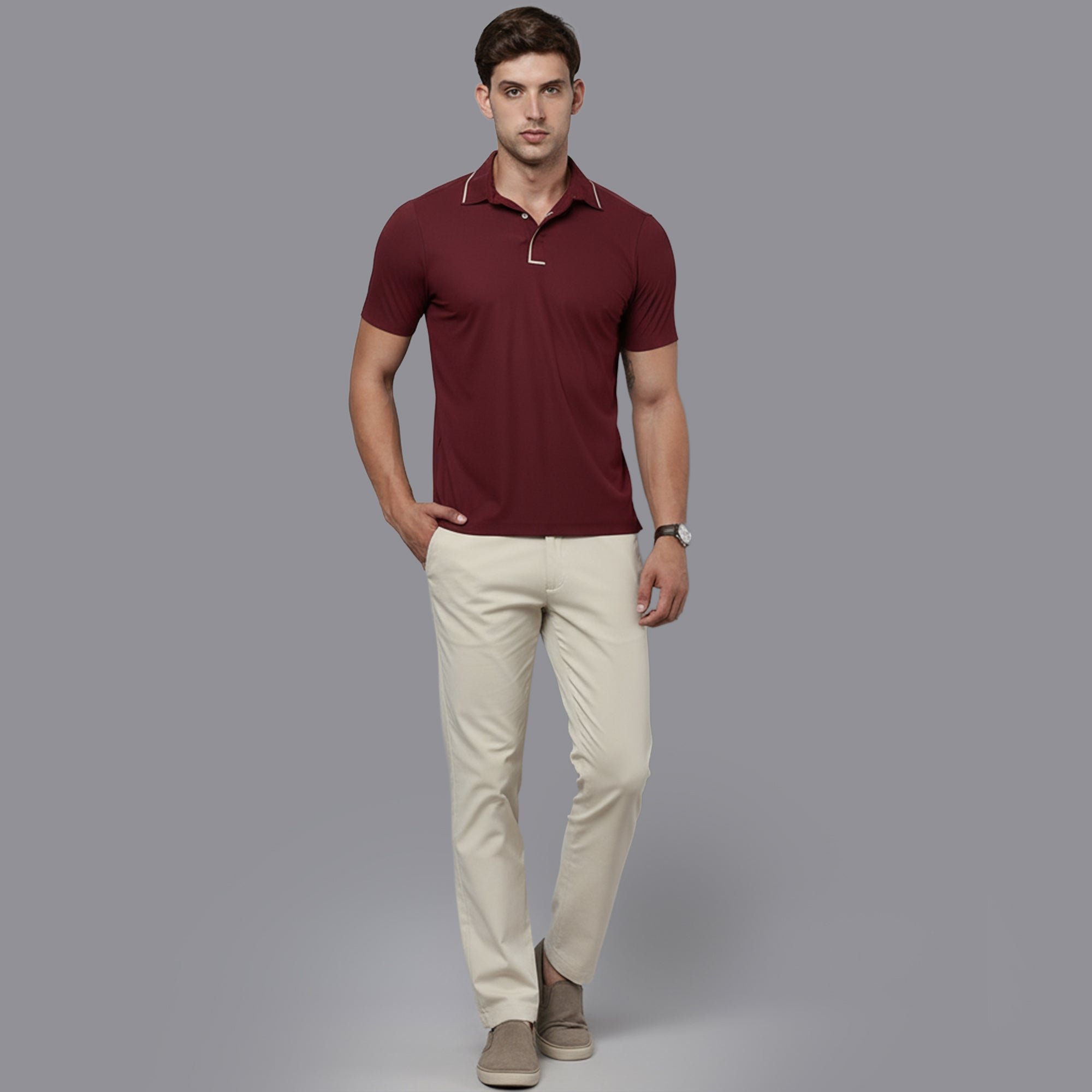Sporto Men's Anti wrinkle and Light weight Solid  Burgundi  Polo T-shirt