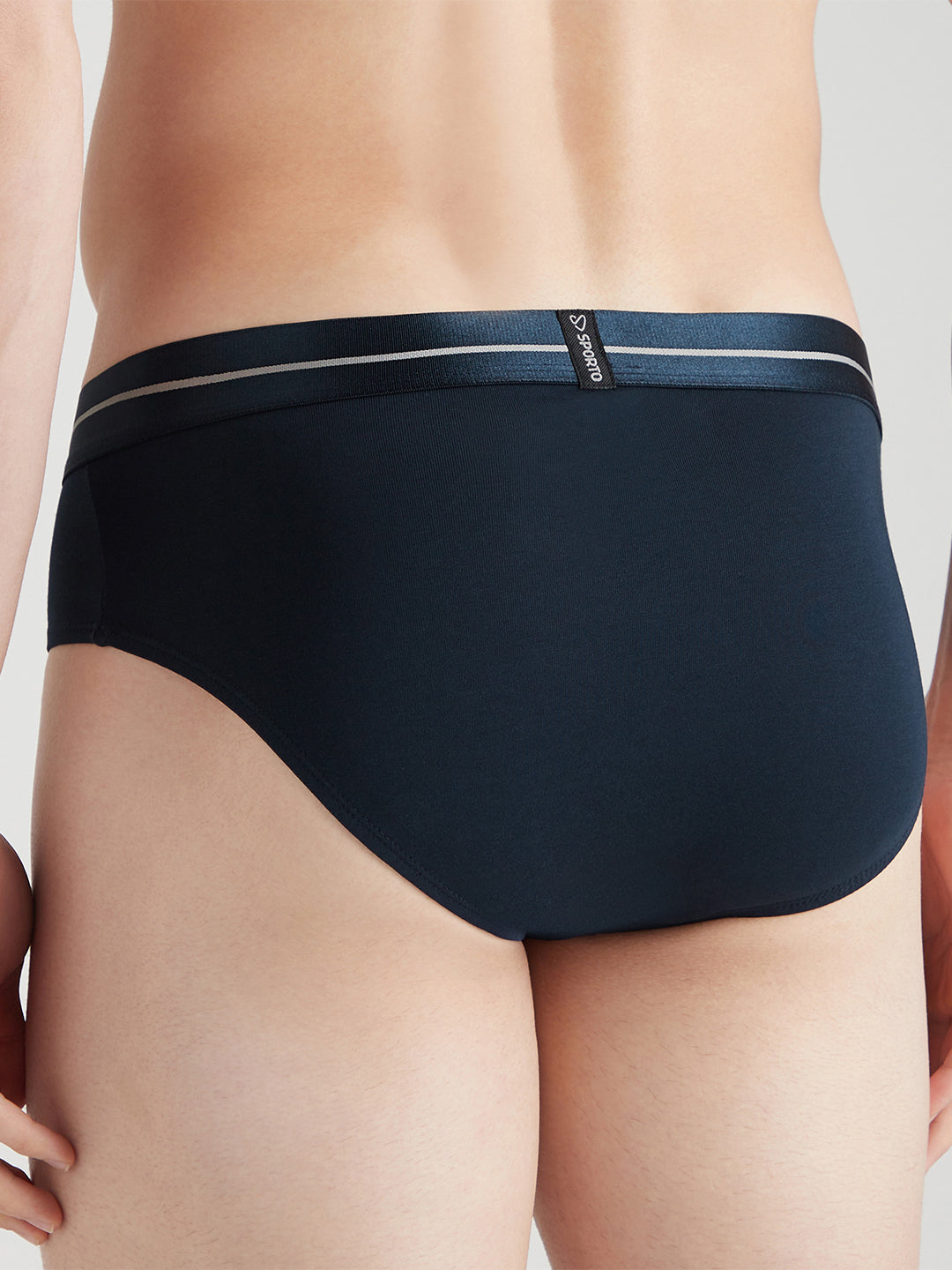 Sporto Metal Brief for Men | Cotton Spandex Mid-Rise Brief with Soft Shiny Waistband | Pack of 3 (Royal Blue, Sky Blue & Blue Slate)