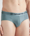 Sporto Metal Brief for Men | Cotton Spandex Mid-Rise Brief with Soft Shiny Waistband | Pack of 4 (Royal Blue, Sky Blue, Blue Slate & Teal)