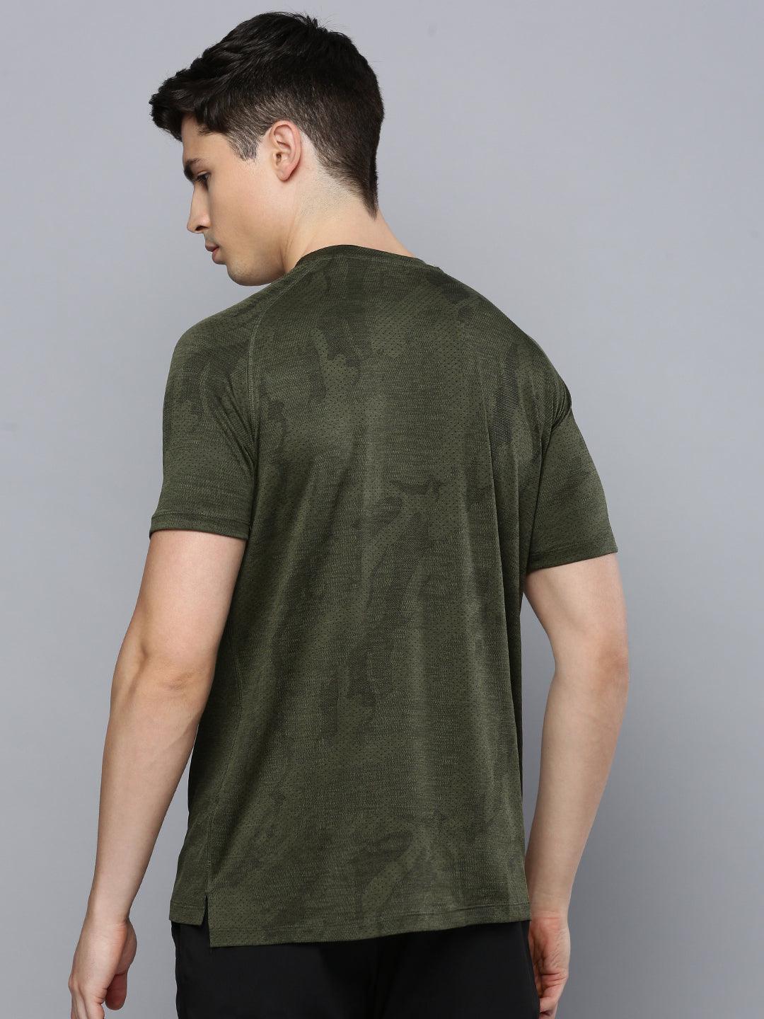 Sporto Men's Insta cool Printed Jersey Round Neck Tee - Olive