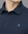 Sporto Men's Anti Wrinkle Popcorn Solid Denim Navy Polo T-shirt