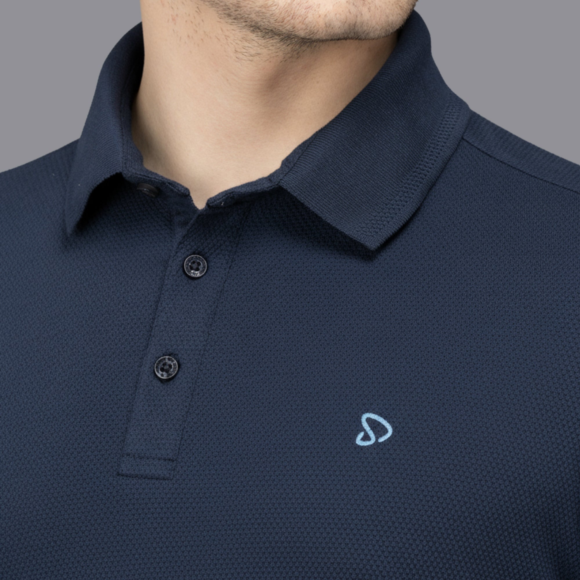 Sporto Men's Anti Wrinkle Popcorn Solid Denim Navy Polo T-shirt
