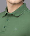 Sporto Men's Anti Wrinkle Popcorn Solid Stone Green Polo  T-shirt
