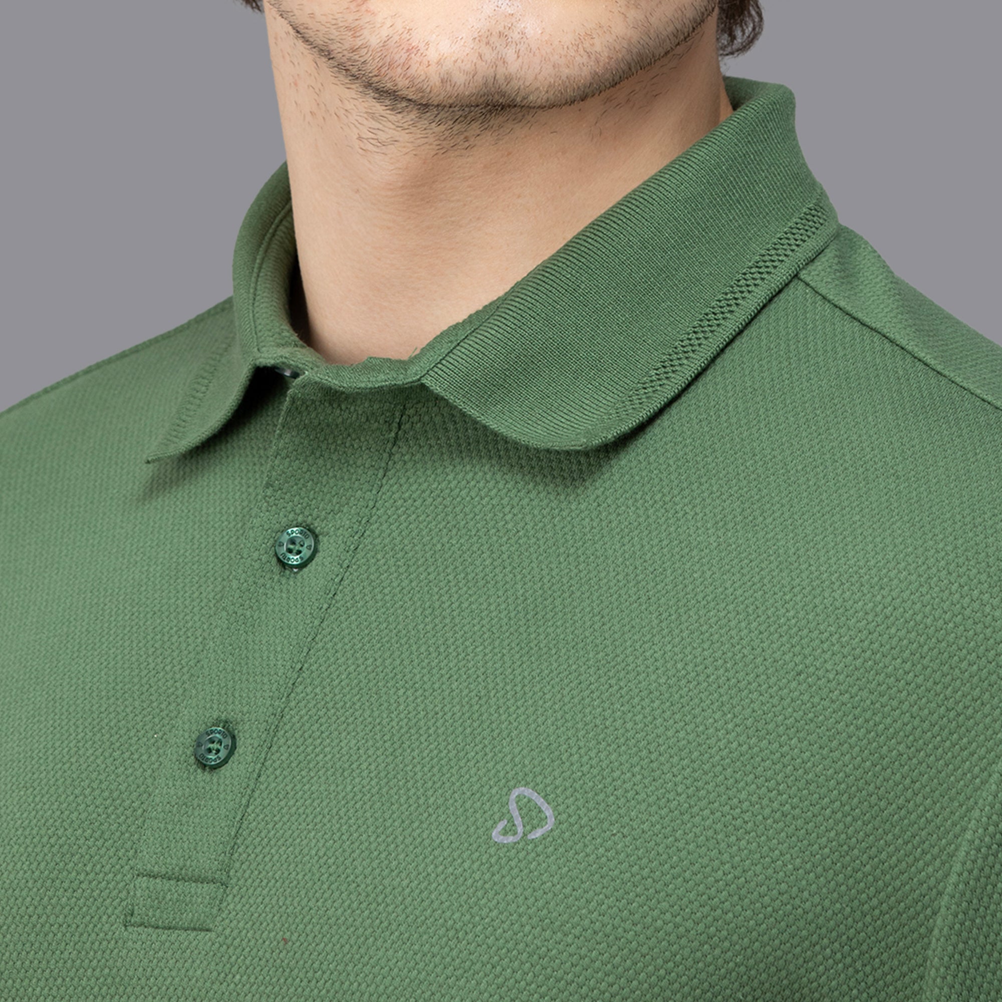 Sporto Men's Anti Wrinkle Popcorn Solid Stone Green Polo  T-shirt