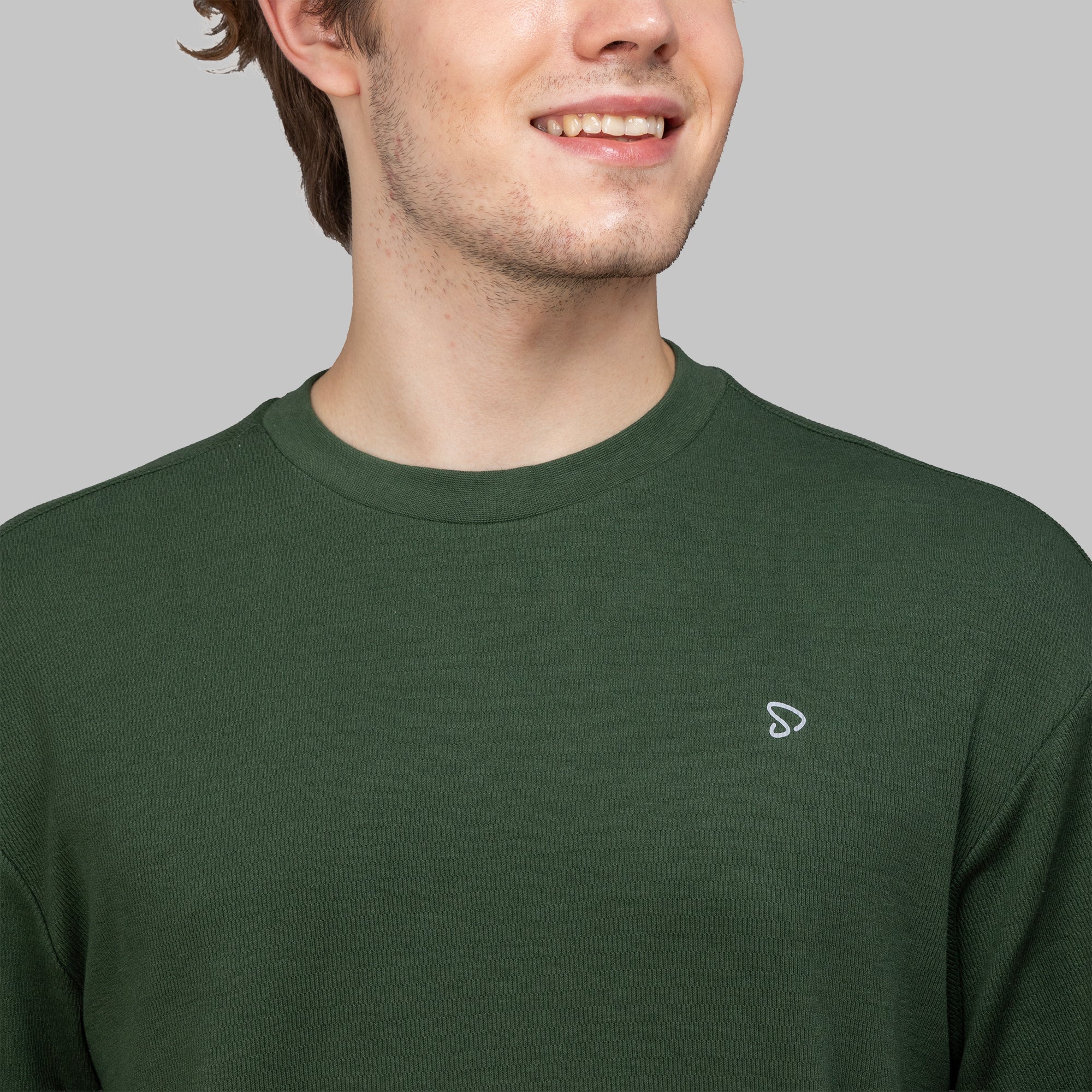 Sporto Men's Hexa-knit Round Neck Full Sleeve Dark Green Sweatshirt
