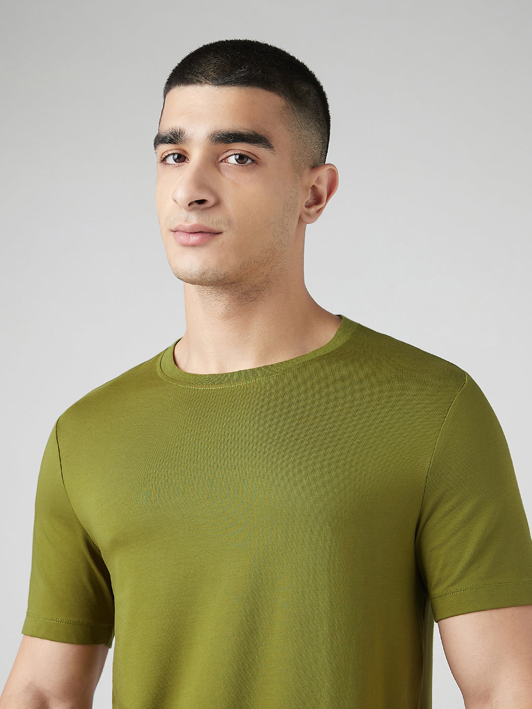 Sporto Men's Fluyid Cotton Round Neck T-shirt - Olive Branch