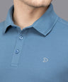Sporto Men's Anti Wrinkle Popcorn Solid Winter Blue Polo  T-shirt