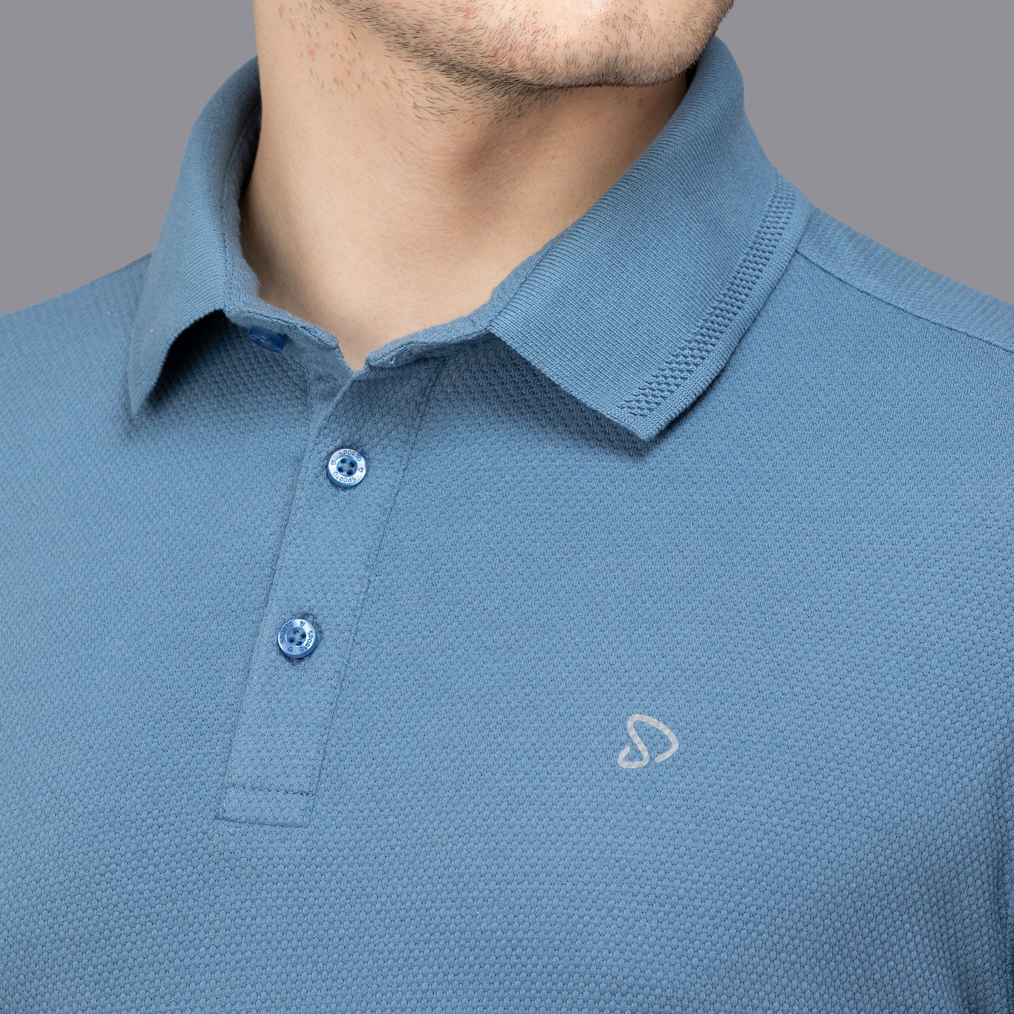 Sporto Men's Anti Wrinkle Popcorn Solid Winter Blue Polo  T-shirt
