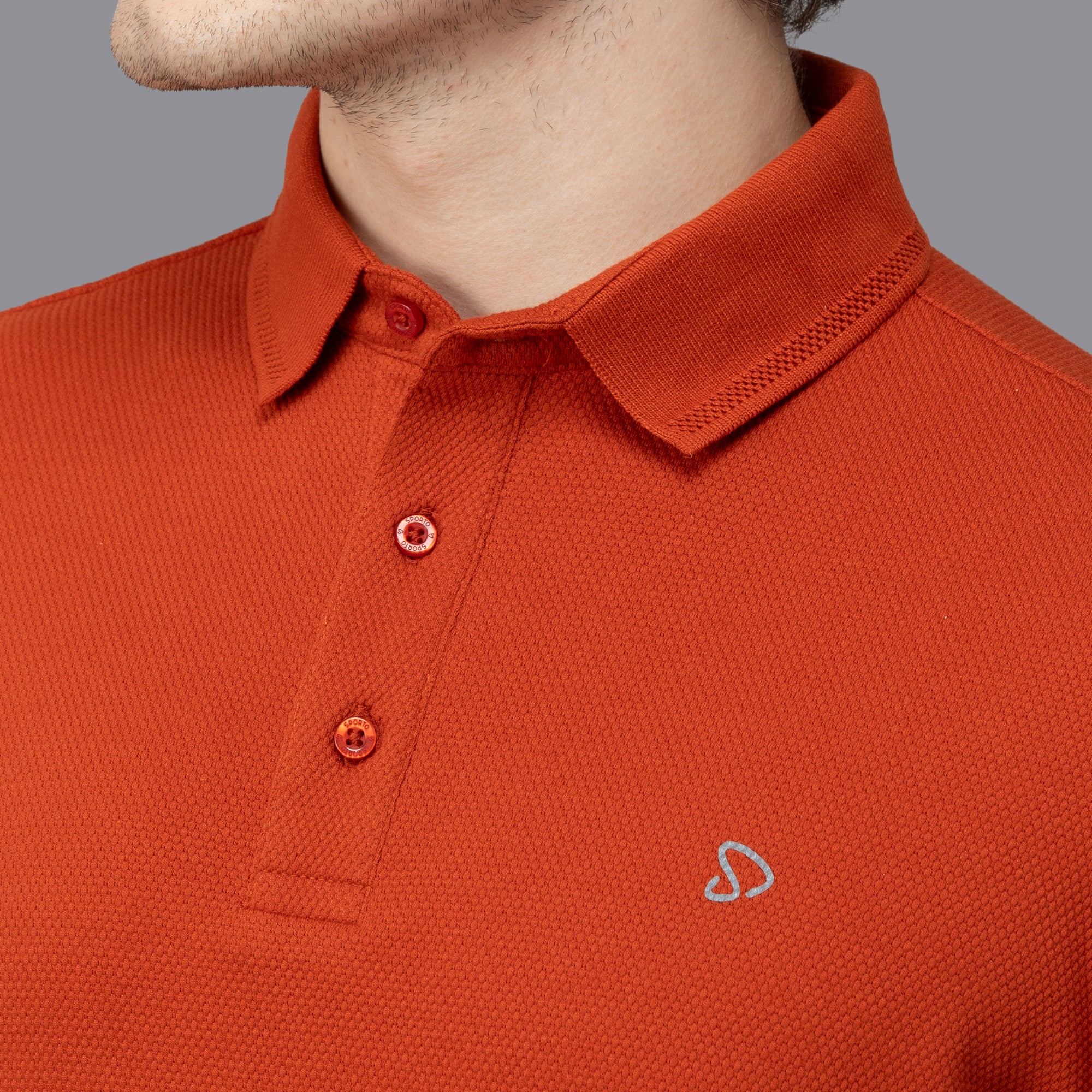 Sporto Men's Anti Wrinkle Popcorn Solid Rust Polo T-shirt