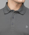 Sporto Men's Anti Wrinkle Popcorn Solid Charcoal Polo T-shirt
