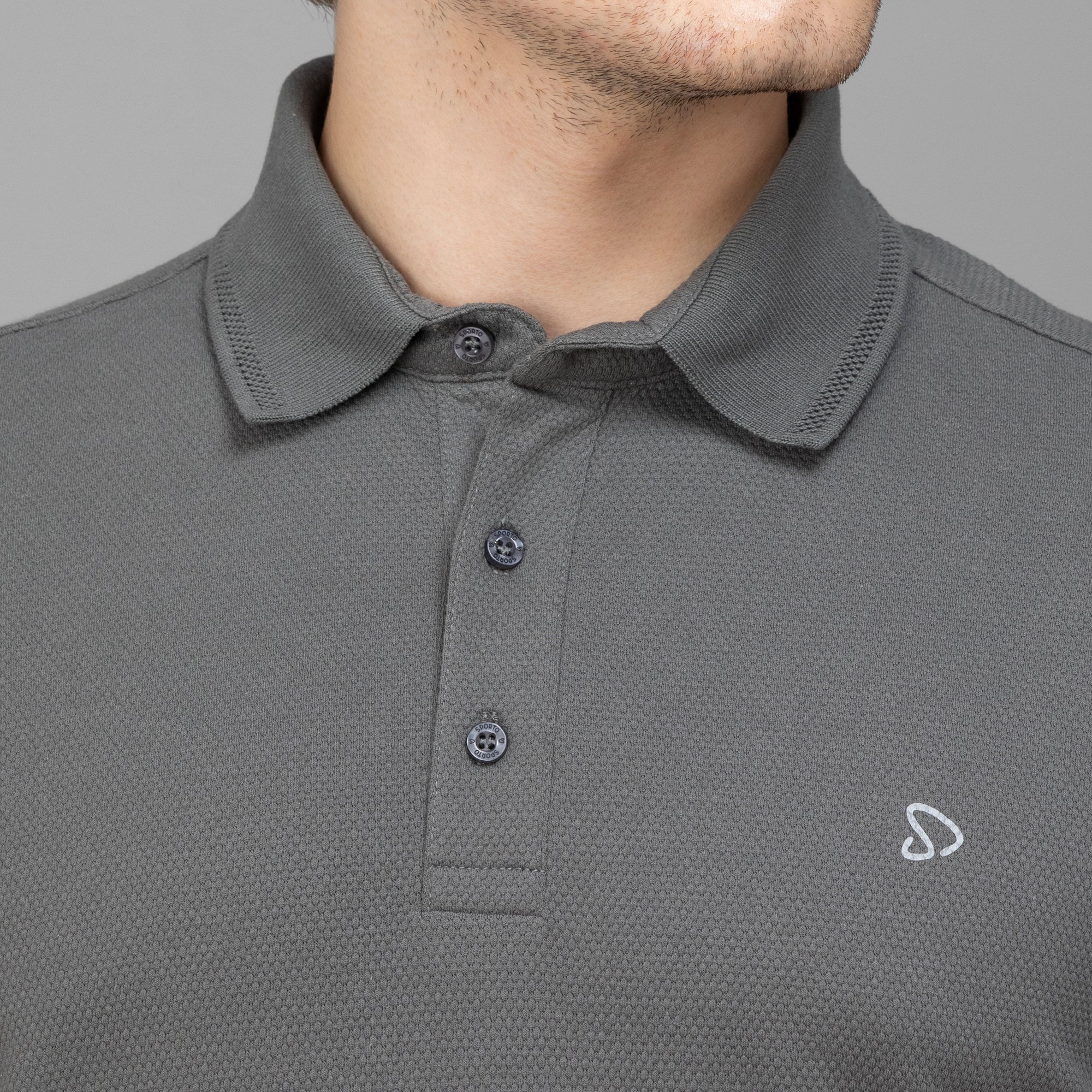 Sporto Men's Anti Wrinkle Popcorn Solid Charcoal Polo T-shirt